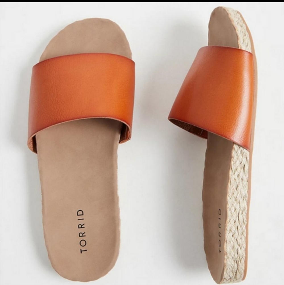 Torrid Cognac Faux Leather Espadrille Slide Sandals Wide Width